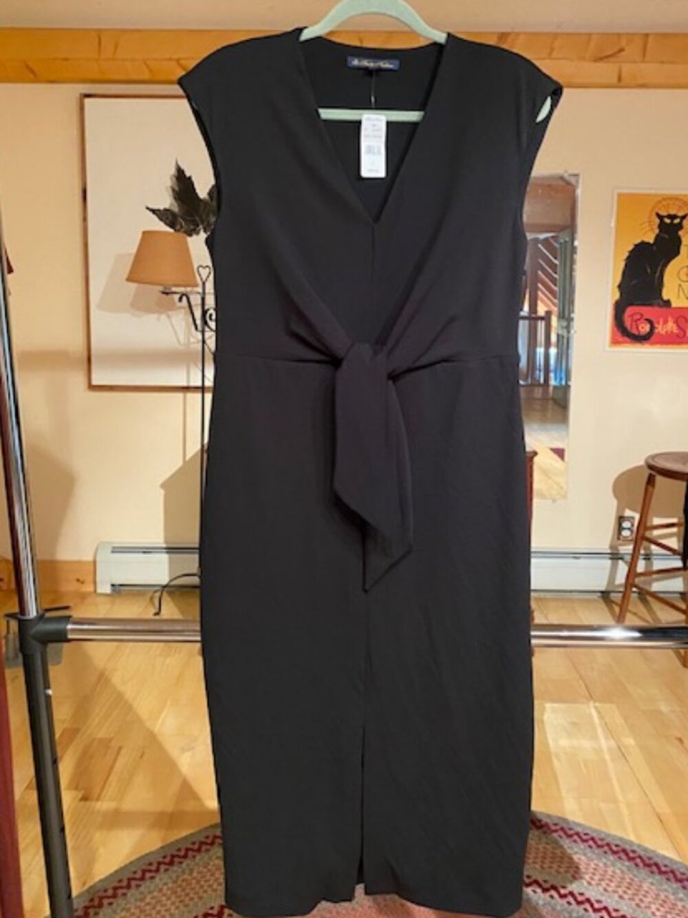 Brooks Brothers Womens Black Cap Sleeve V Neck Crepe Sheath Dress SZ 8 NWT